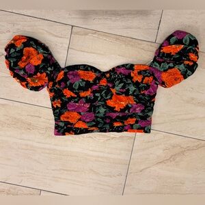 Lulu's Black Floral Zippered Crop Top